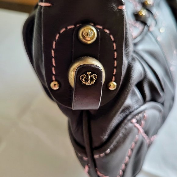 Vintage Juicy Couture Cocoa Lamb Leather Heavy Hardware Shoulder Bag - Picture 8 of 15